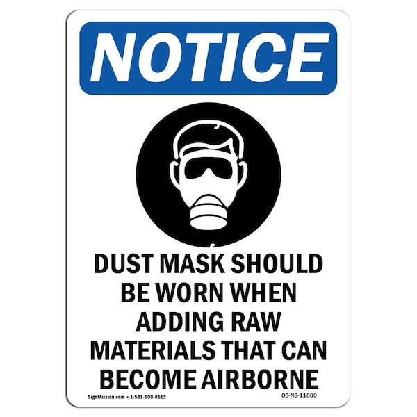 OSHA Sign, Dust Mask Should Be With Symbol, 5in X 3.5in Decal, 10PK, 3.5" W, 5" H, Portrait, PK10